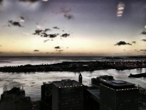 As the sunset over Honolulu, we had a beautiful view from the top of the First Hawaiian Bank Tower.