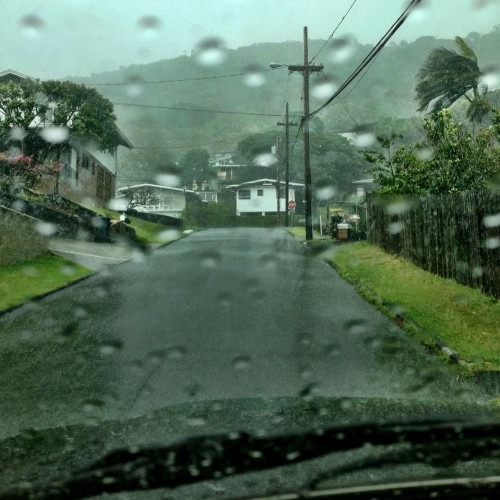 The rain in Manoa was so hard that it was almost impossible to see out of Nick's car windshield!