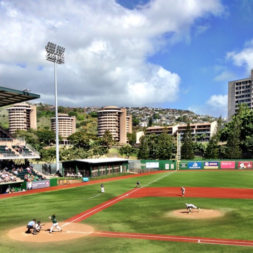 A beautiful day in Manoa as Nick enjoys a great day of baseball at Les Murakami Stadium.