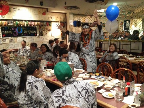 Friends and family gathered at Tokkuri-Tei restaurant to celebrate Nick's birthday.  Everyone was in a Yukata!
