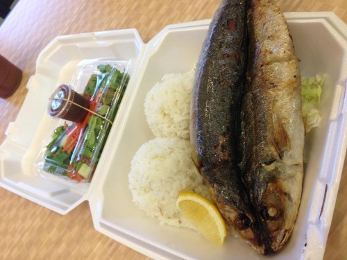 Nick's plate lunch featured whole fried Opelu fish.  Thanks Ippy's!