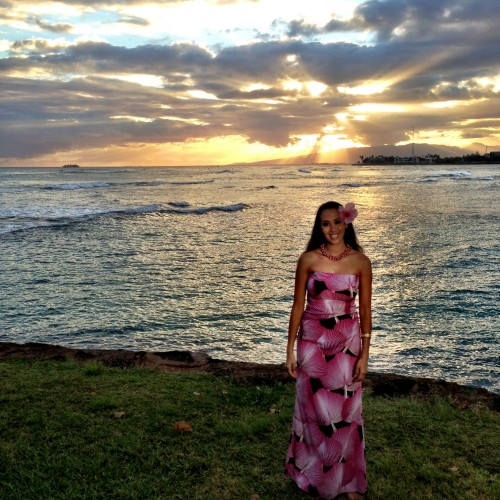 During the filming of her new hula DVD, Sarah Kamalei stopped for a quick photo during sunset.